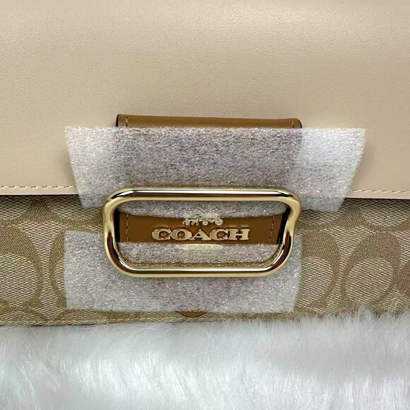 Coach Morgan Shoulder Crossbody Bag Blocked Signature Canvas In Khaki NWT CR332 - Picture 9 of 12